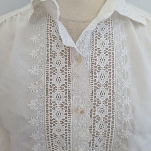 Women's Vintage Adelaar 12 White Lace Button Down Blouse USA MADE SPOT - Picture 6 of 10